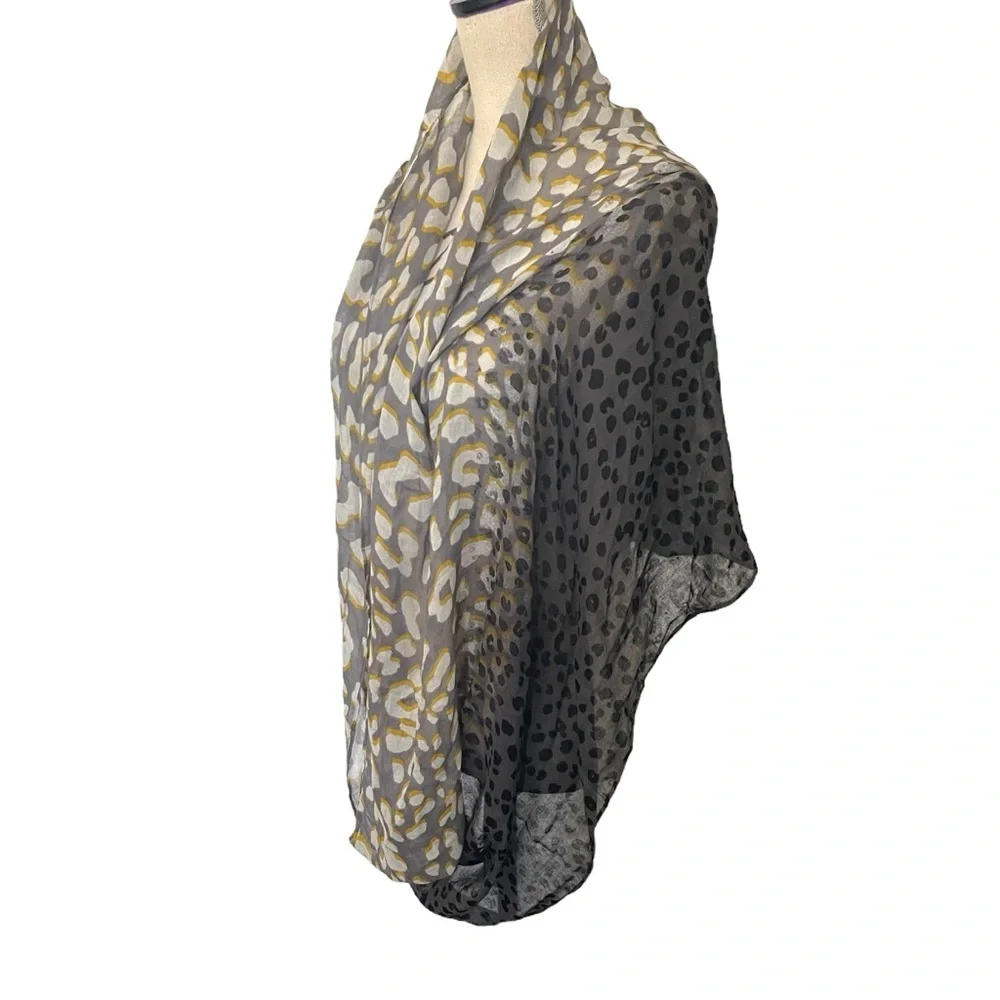 Grey/Black/White/Yellow Leopard Print Sheer Infinity Scarf - Picture 5 of 7